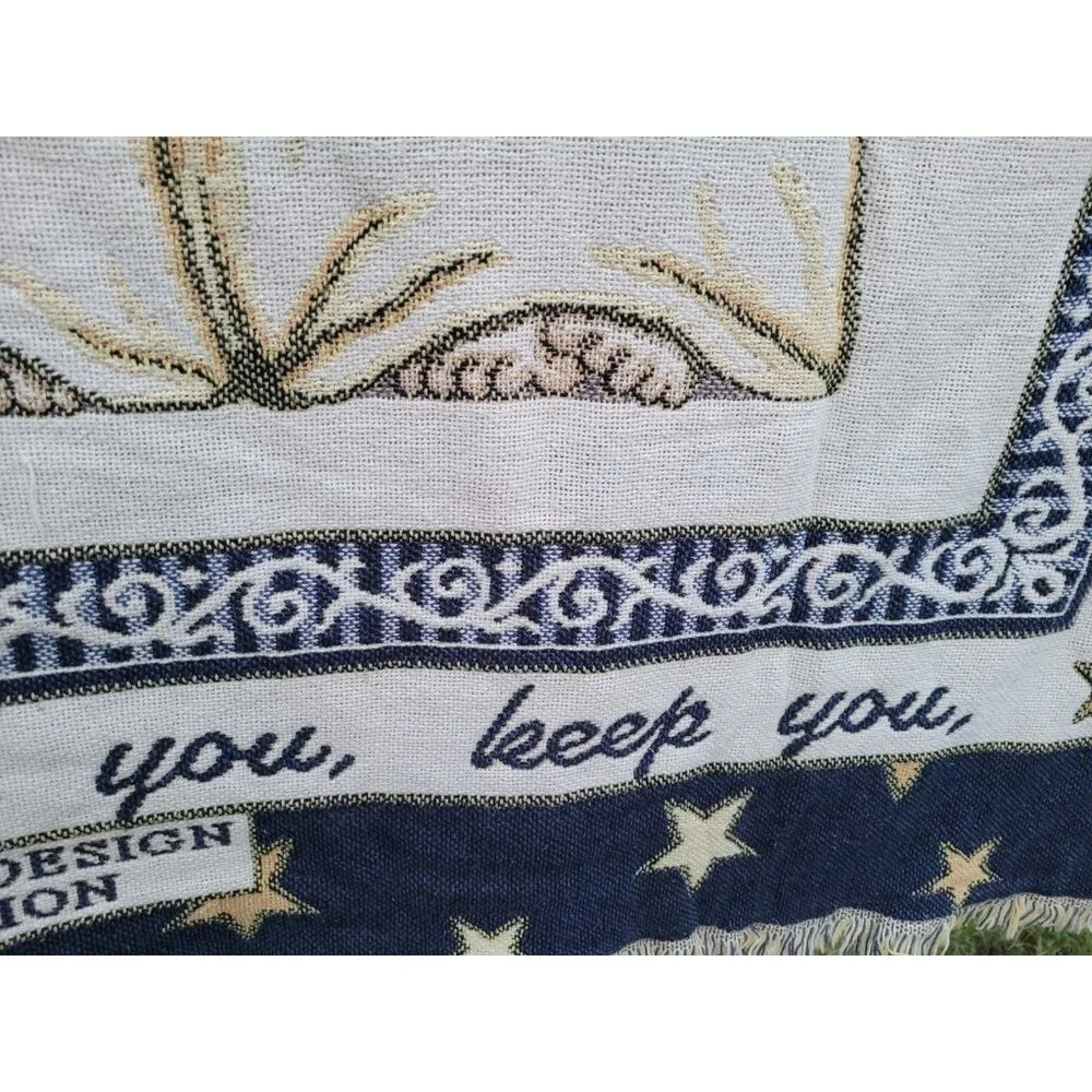 Vintage Goodwin Weavers Fringed Hallmark Cherub Angel Tapestry Throw Blanket USA